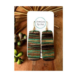 Aqua Bronze XL Bar Earrings Handmade New